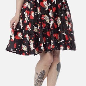 Sourpuss Black and Red Heart Print A-Line Skirt